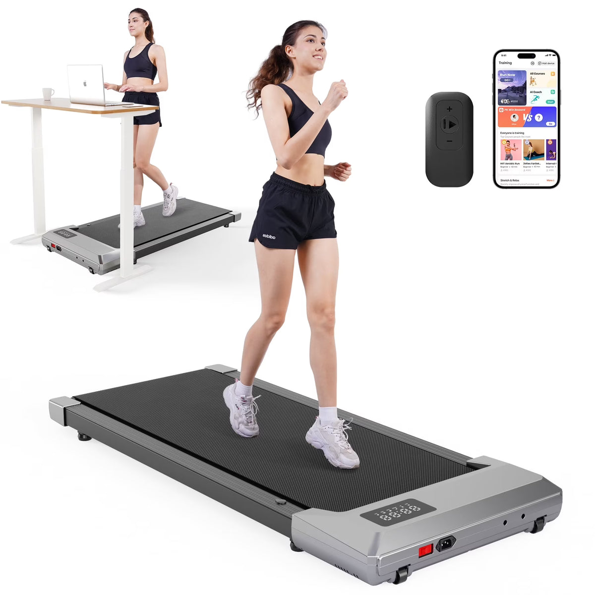 Walking Pad 2 in 1 Under Desk Treadmill, 2.5HP Low Noise Walking Pad Running Jogging Machine with Remote Control for Home Office, Lightweight